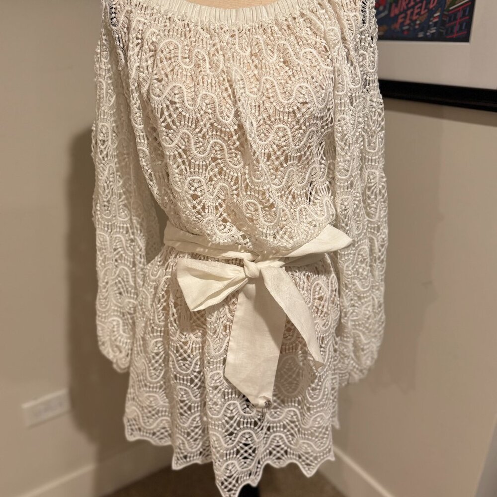 MOEVA - ONE SHOULDER LACE MINI DRESS WITH SELF TIE BELT - Sz XL - Picture 2 of 2